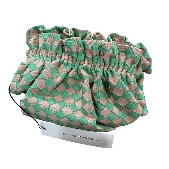 Loeffler Randall Woven Ribbon Crossbody Bag Green Tan Checkered NEW w/ Dust Bag - Picture 2 of 12